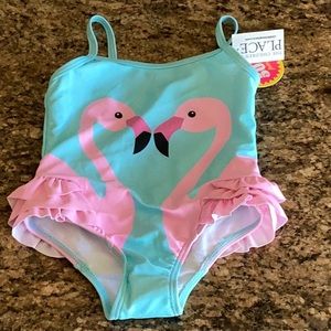 Children’s Flamingo One Piece Ruffle Bathing Suit NWT
